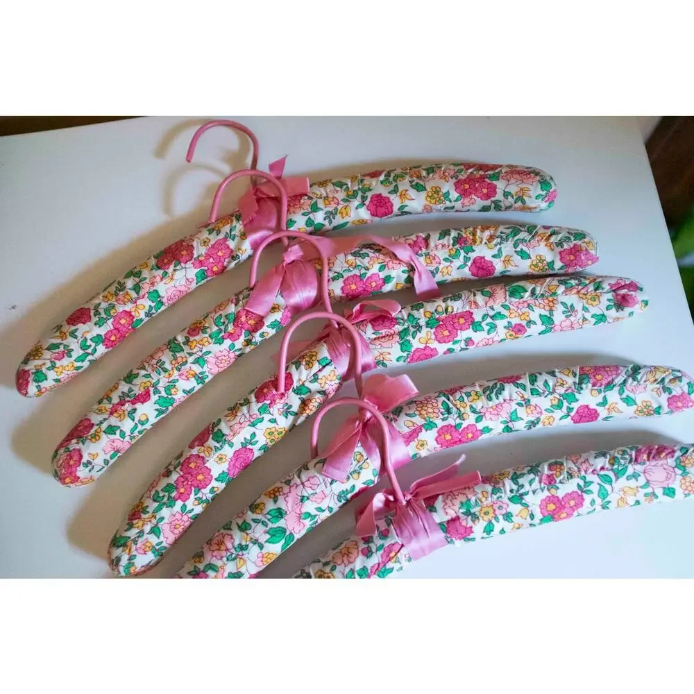 Cloth Covered Floral Hangers | Vintage Set of 5